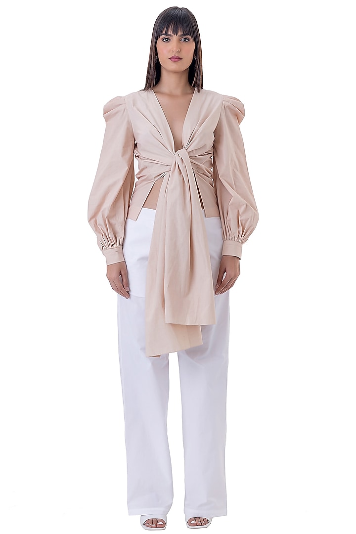 Beige Cotton Shirt by Gaya at Pernia's Pop Up Shop