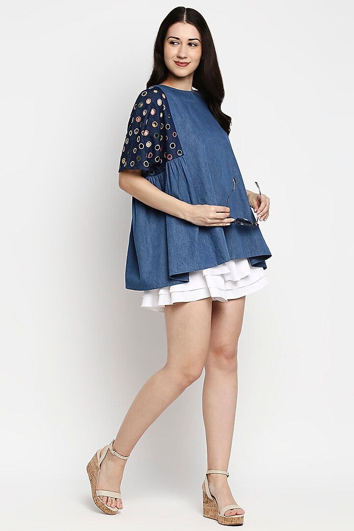 Dark Blue Cotton Denim Top by Gaya at Pernia's Pop Up Shop