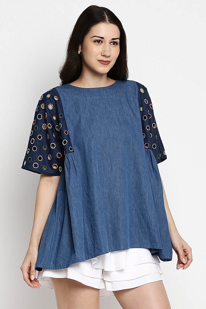 Dark Blue Cotton Denim Top by Gaya at Pernia's Pop Up Shop