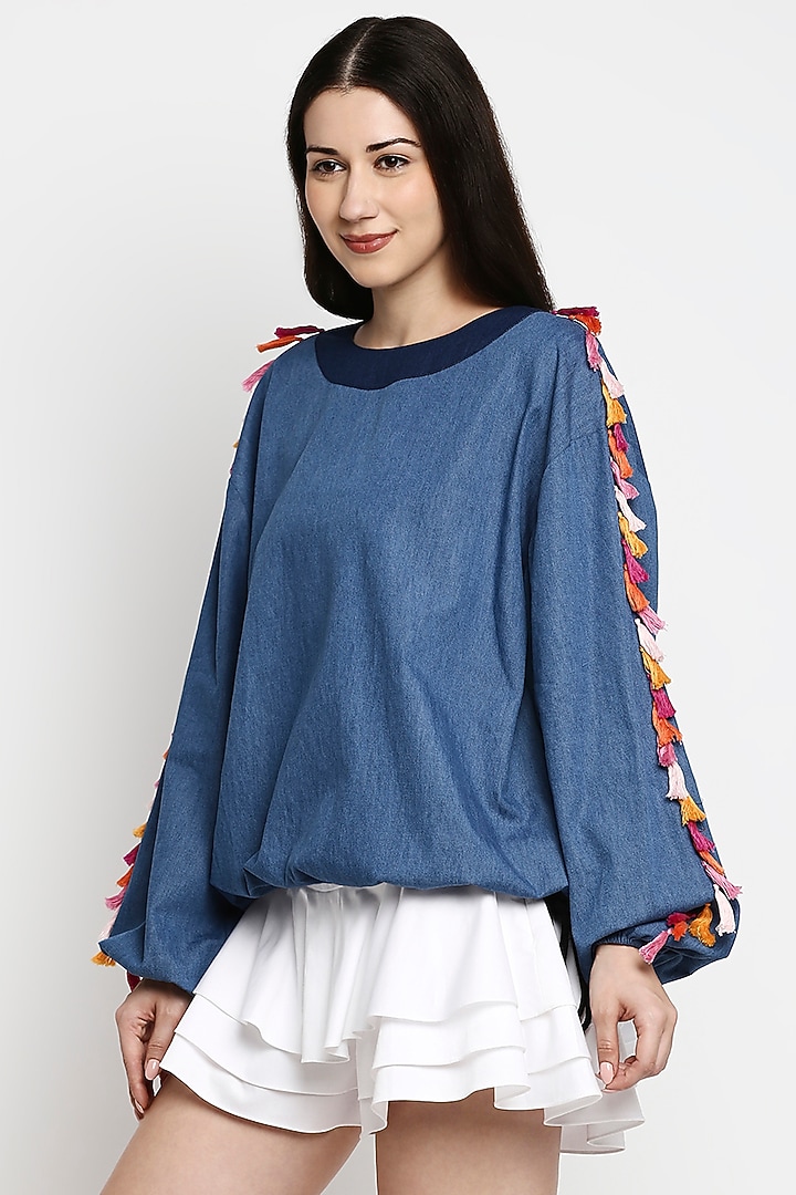 Dark Blue Cotton Denim Oversized Top by Gaya at Pernia's Pop Up Shop