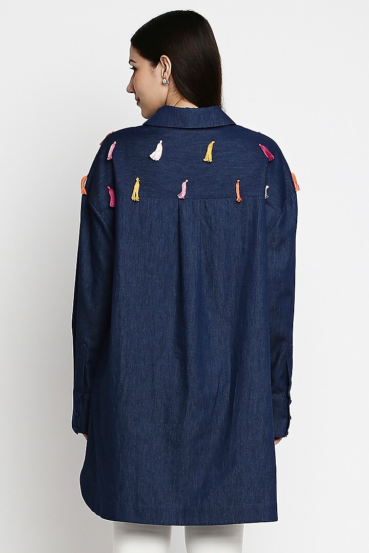 Dark Blue Cotton Denim Oversized Shirt by Gaya at Pernia's Pop Up Shop