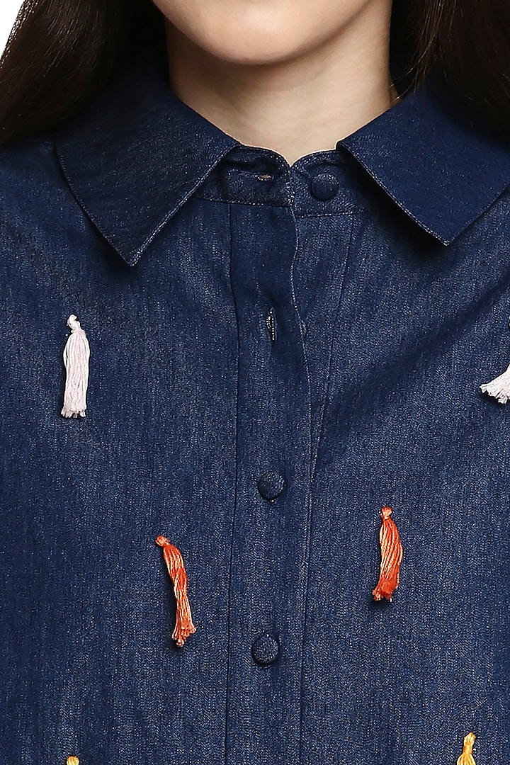 Dark Blue Cotton Denim Oversized Shirt by Gaya at Pernia's Pop Up Shop