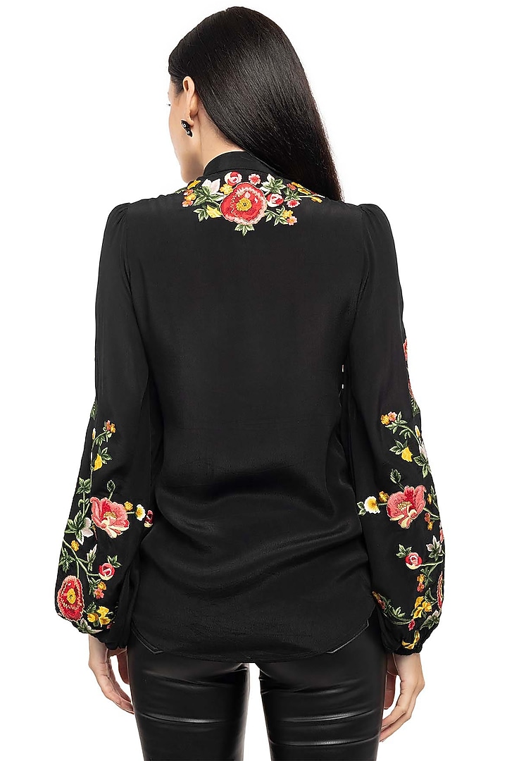 Black Floral Embroidered Shirt by Gaya at Pernia's Pop Up Shop