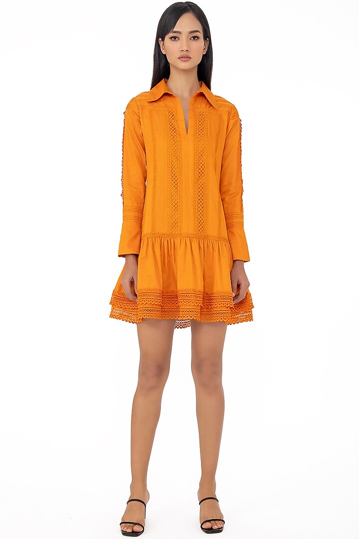 Mustard Embellished Summer Shirt Dress by Gaya at Pernia's Pop Up Shop