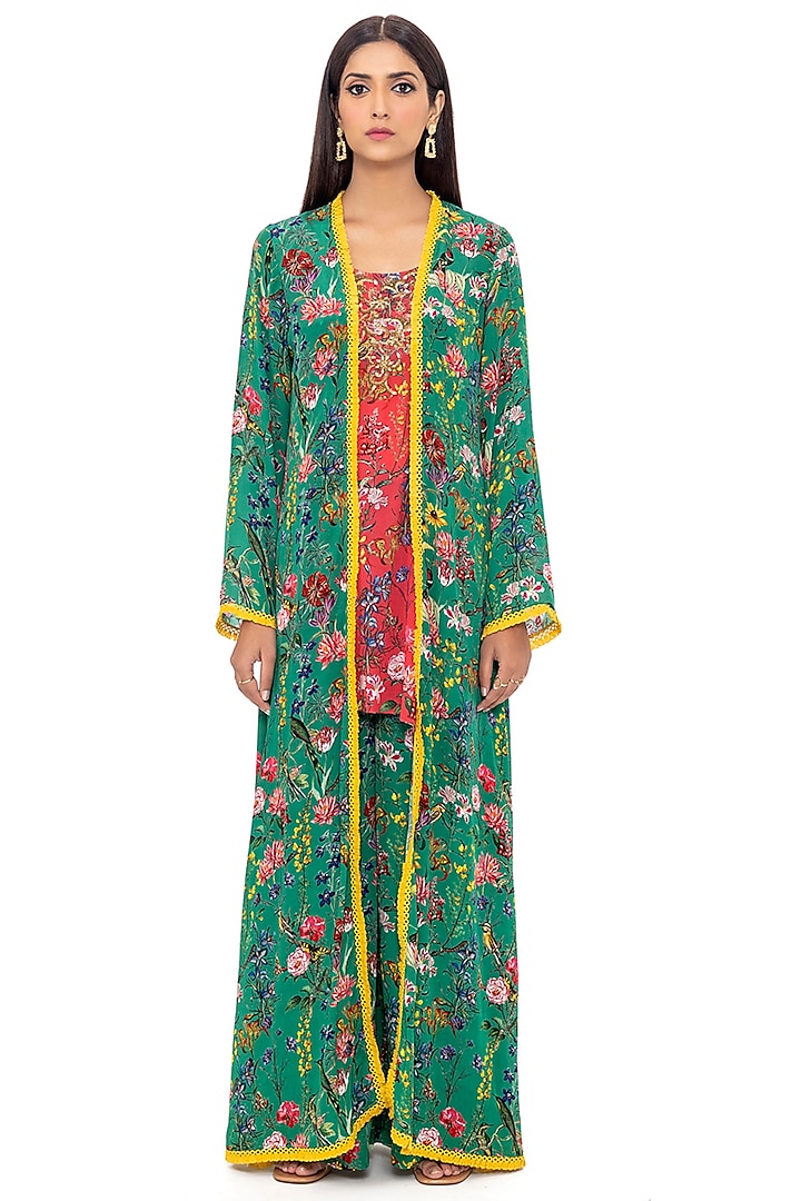 Emerald Green Floral Printed Jacket by Gaya at Pernia's Pop Up Shop