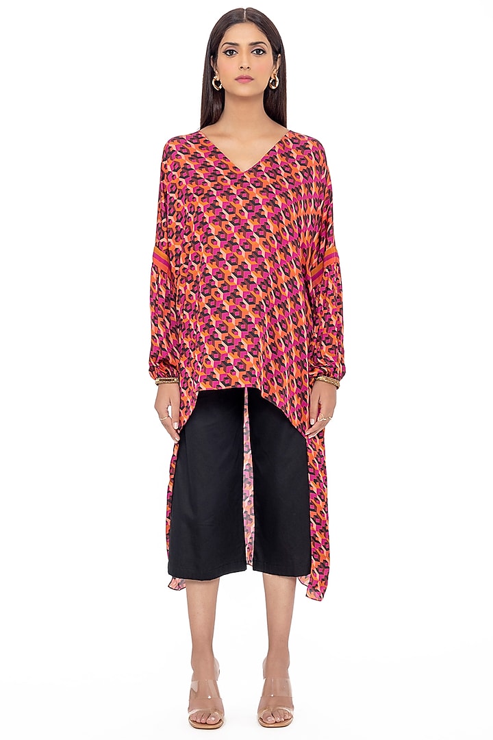Multi-Colored Printed High-Low Kaftan Tunic by Gaya
