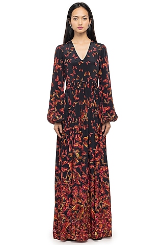 Multi-Colored Butterfly Printed Maxi Dress by Gaya