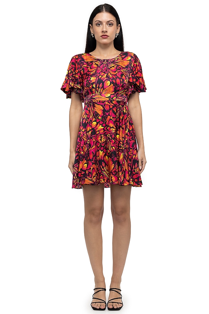 Multi-Colored Butterfly Printed Mini Dress by Gaya