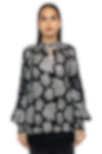 Black & Silver Lurex Blouson Top by Gaya at Pernia's Pop Up Shop