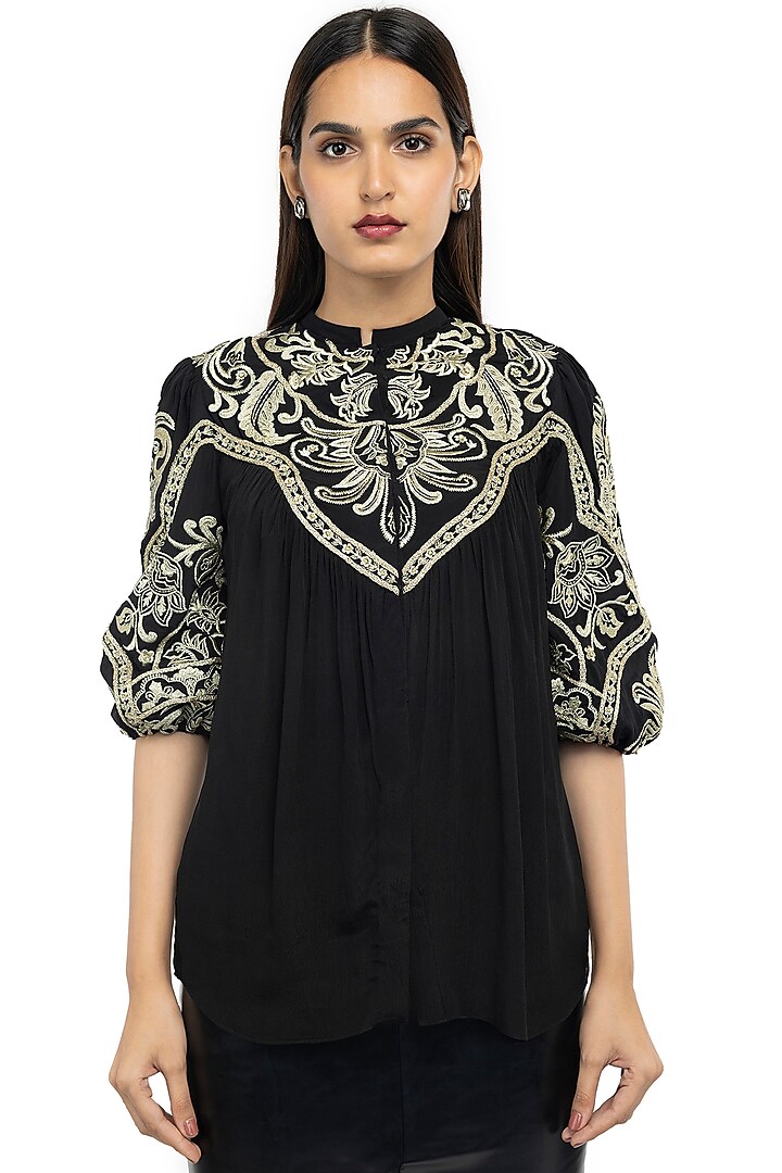 Black Embroidered Top by Gaya at Pernia's Pop Up Shop