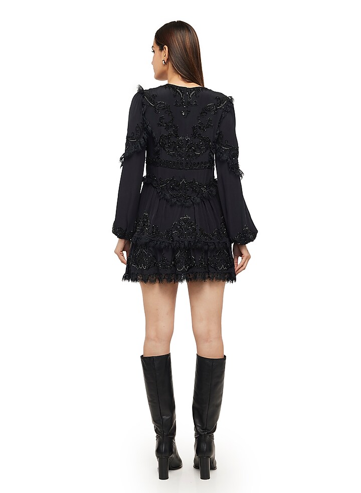 Black Viscose Embroidered Mini Cocktail Dress by Gaya at Pernia's Pop Up Shop
