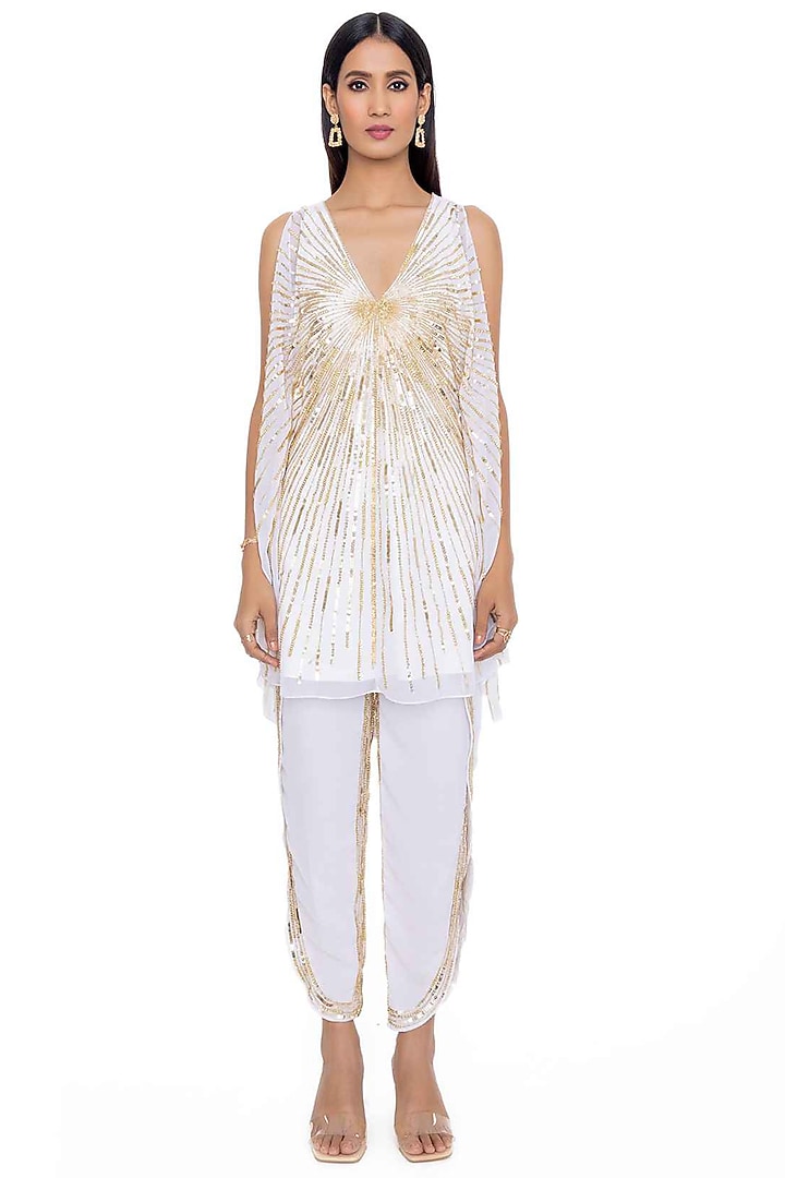 White Embellished Kaftan Tunic Set by Gaya at Pernia's Pop Up Shop