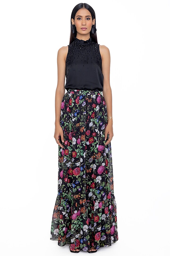 Multi-Colored Floral Printed Skirt by Gaya