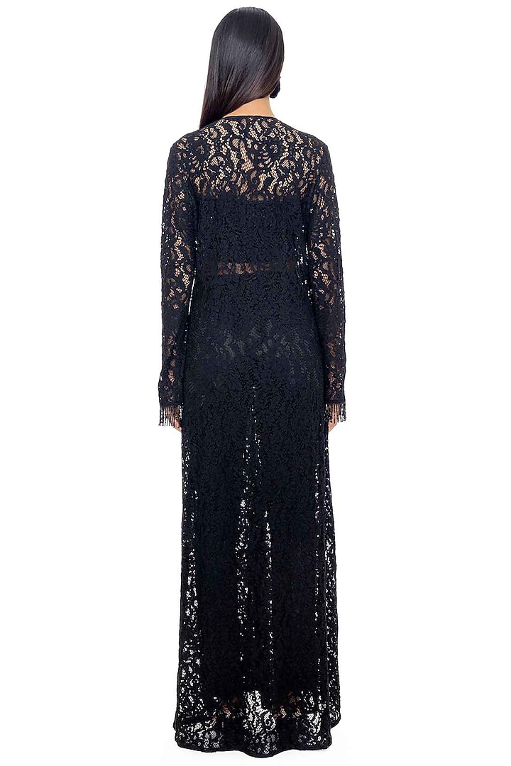 Black Robe With Beaded Fringes by Gaya at Pernia's Pop Up Shop
