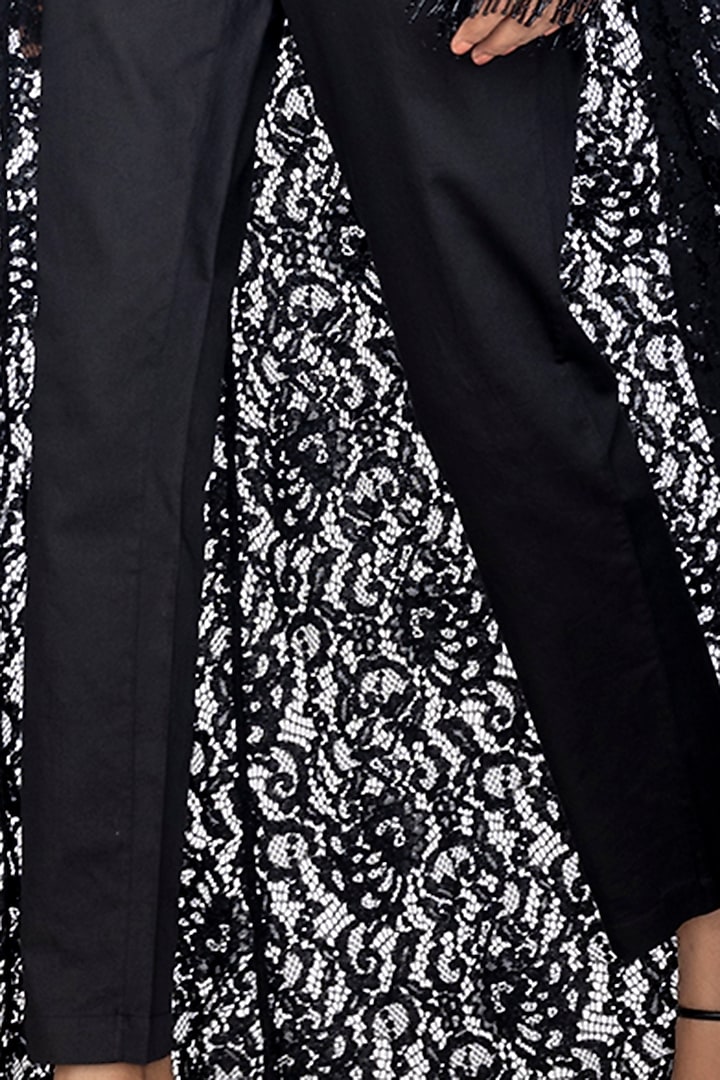Black Robe With Beaded Fringes by Gaya at Pernia's Pop Up Shop