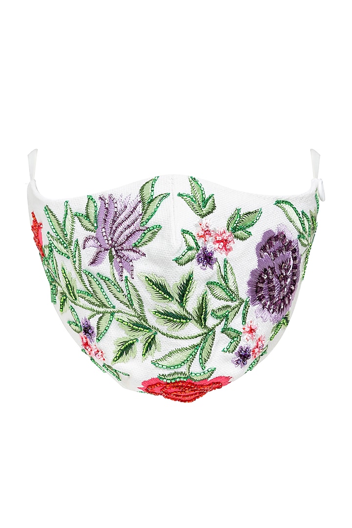 White Floral Embroidered Mask by Gaya
