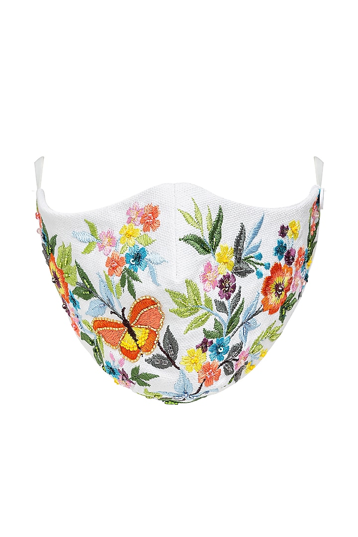 White Vivid Floral Embroidered Mask by Gaya