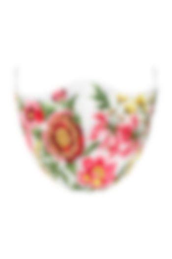 White Cotton Mask With Floral Embroidery by Gaya