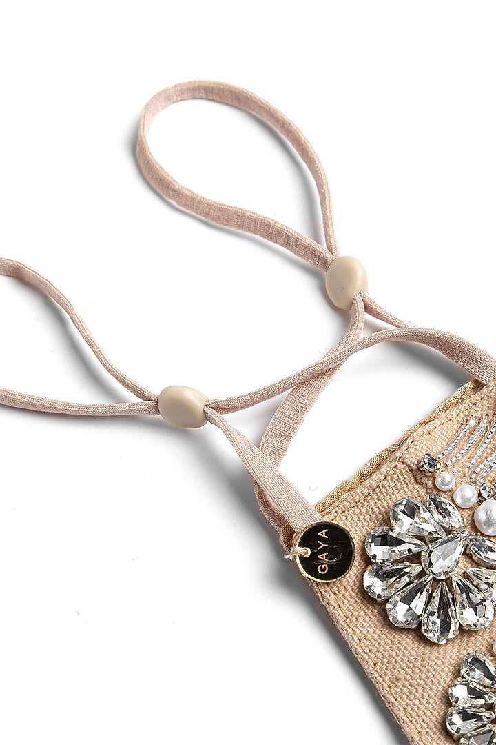 Beige Crystal Brooch Embellished Mask by Gaya at Pernia's Pop Up Shop