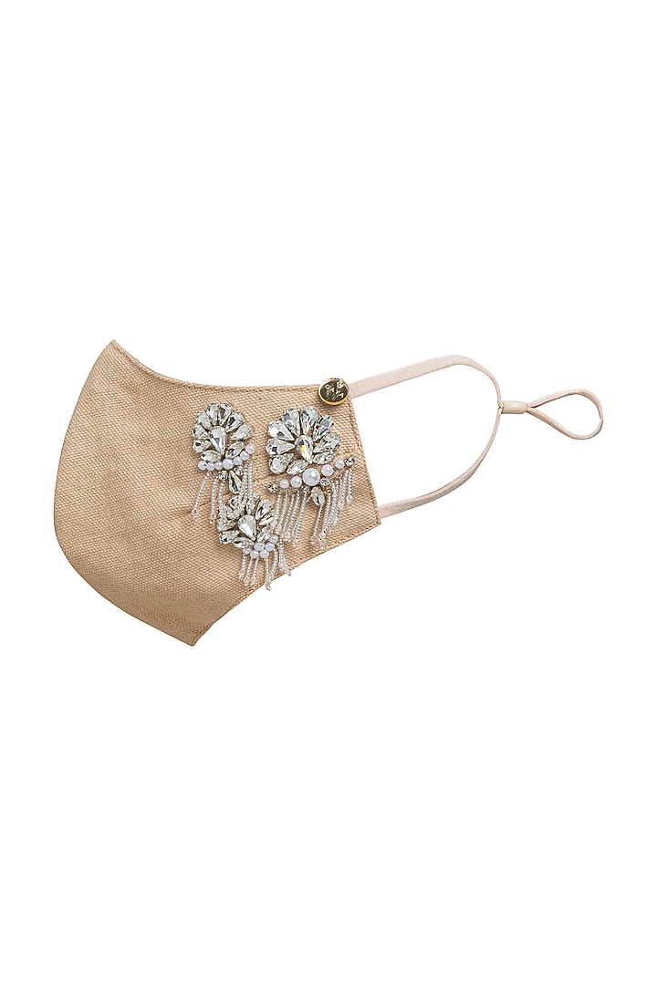 Beige Crystal Brooch Embellished Mask by Gaya at Pernia's Pop Up Shop