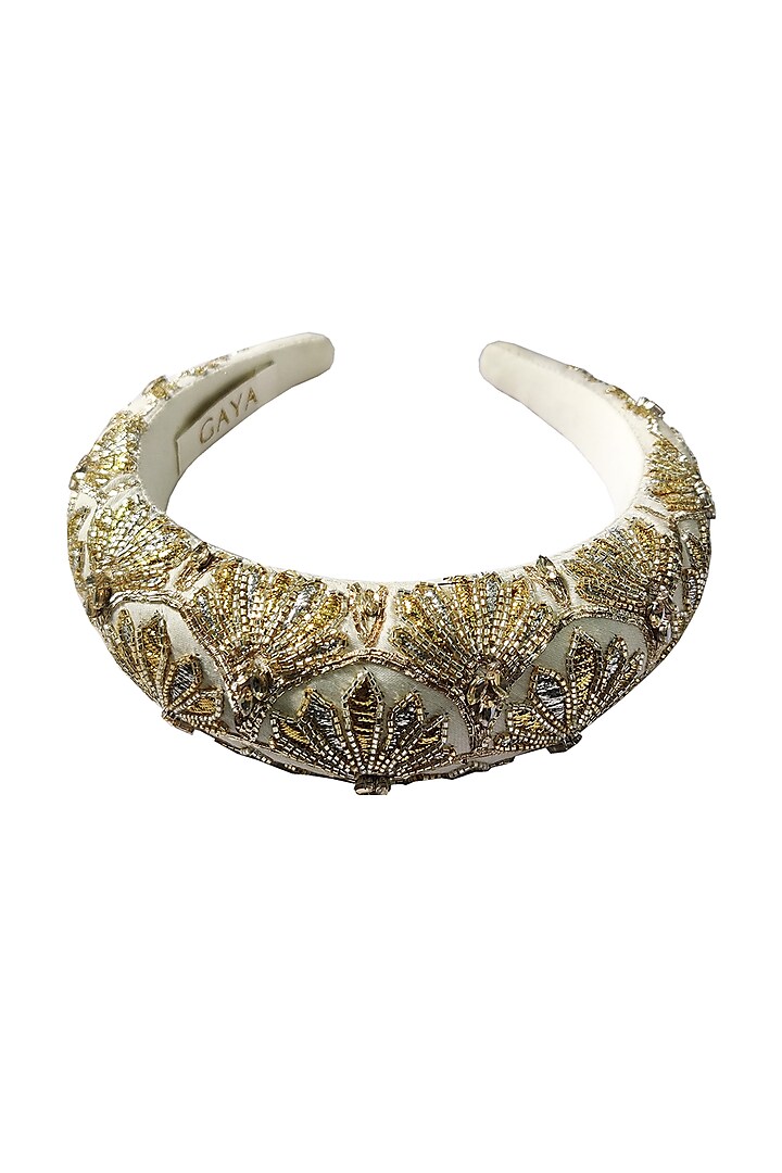 Ivory & Gold Embroidered Hairband by Gaya