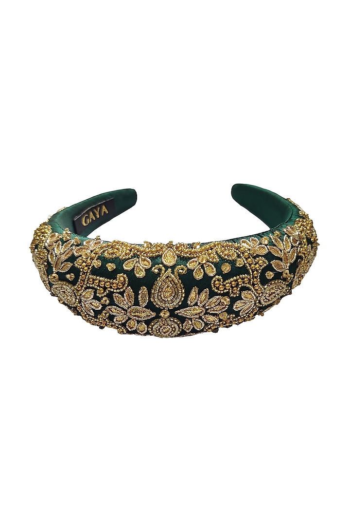 Emerald & Gold Embroidered Hairband by Gaya