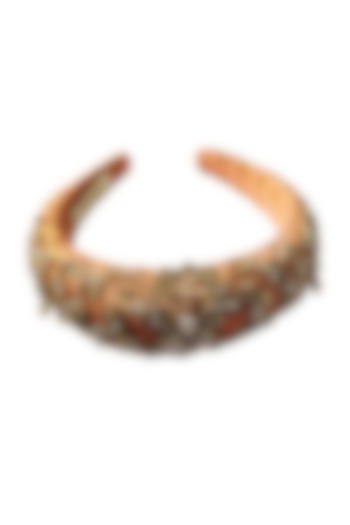 Peach & Gold Embroidered Hairband by Gaya