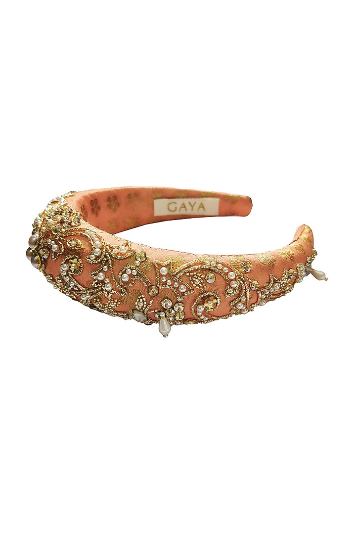 Peach & Gold Embroidered Hairband by Gaya at Pernia's Pop Up Shop