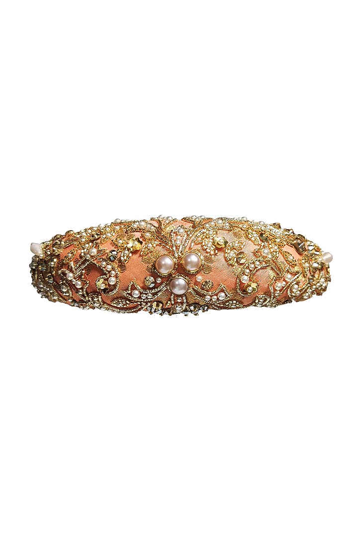 Peach & Gold Embroidered Hairband by Gaya at Pernia's Pop Up Shop