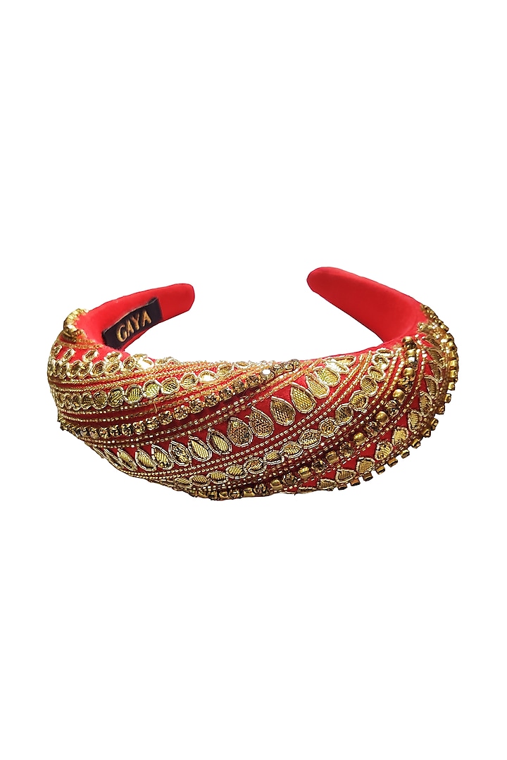 Hot Pink & Gold Embroidered Hairband by Gaya