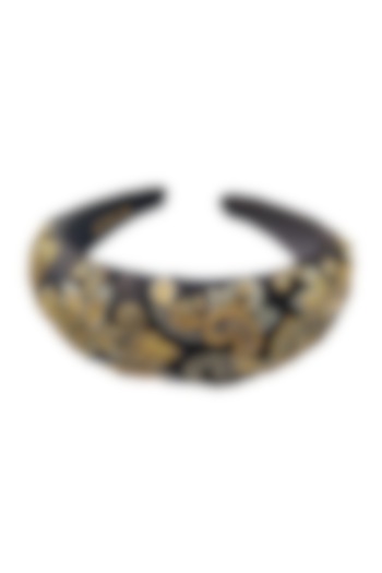 Black & Gold Paisley Embroidered Hairband by Gaya