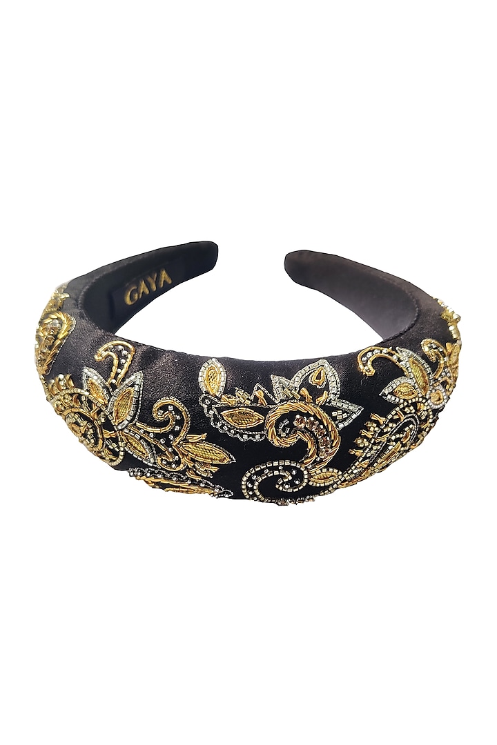 Black & Gold Paisley Embroidered Hairband by Gaya