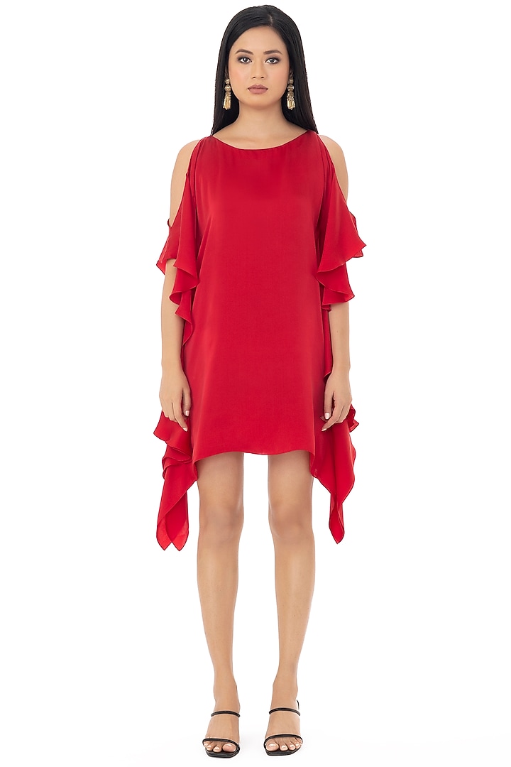Bright Red Cold-Shoulder Kaftan Dress by Gaya at Pernia's Pop Up - Main Image