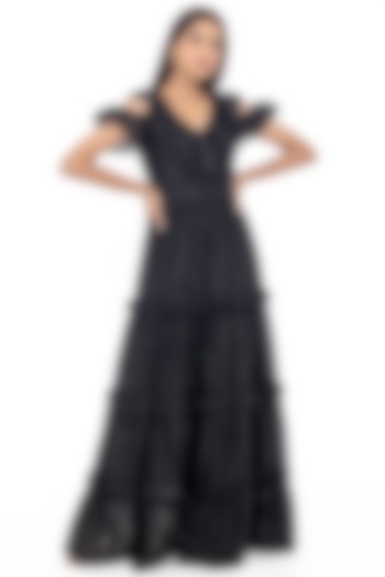 Black Cold-Shoulder Tiered Maxi Vacation Dress by Gaya at Pernia's Pop Up Shop
