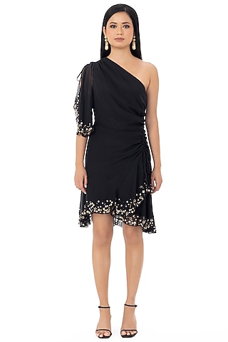 Black One-Shoulder Tie-Up Dress by Gaya