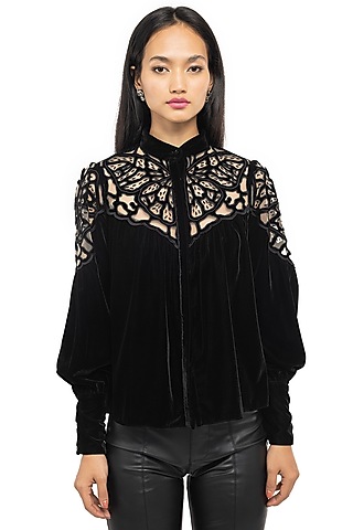 Black Velvet Blouson Top by Gaya