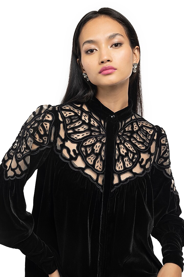 Black Velvet Blouson Top by Gaya at Pernia's Pop Up Shop
