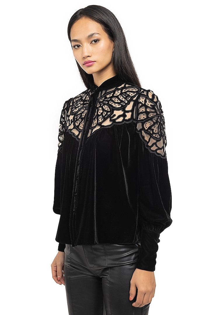 Black Velvet Blouson Top by Gaya at Pernia's Pop Up Shop