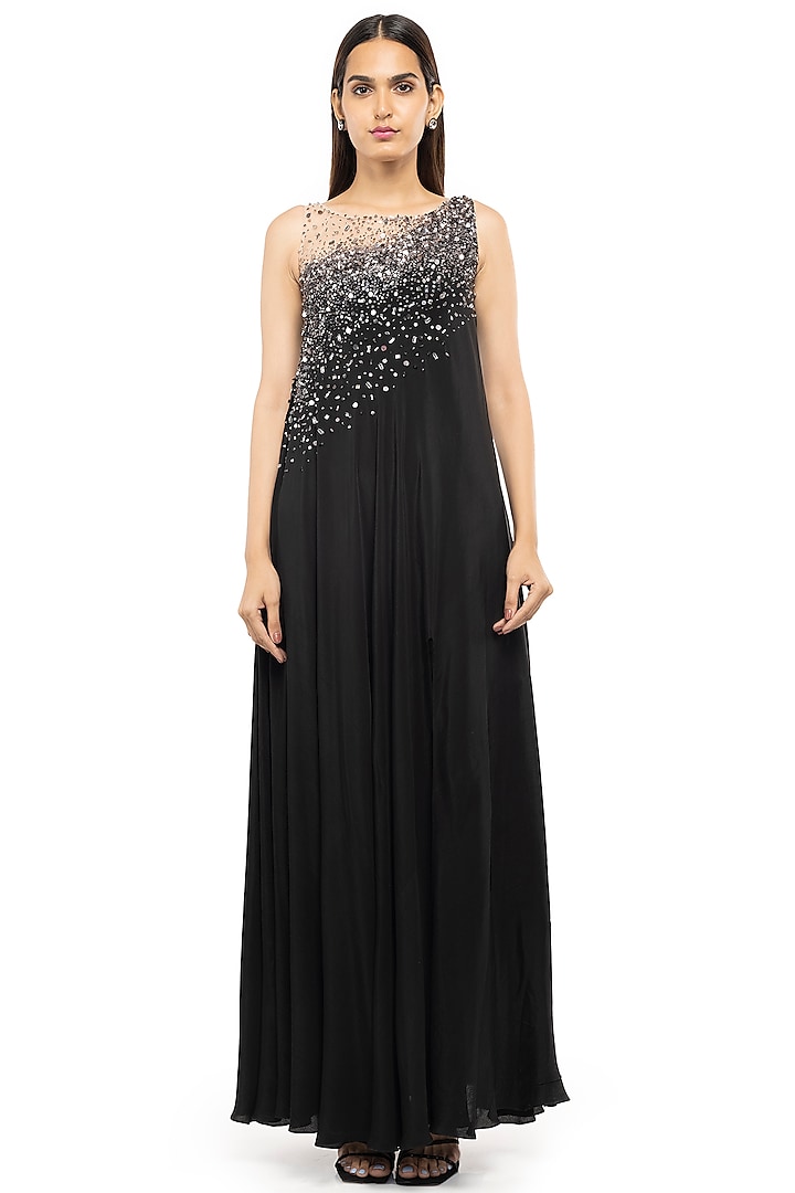 Black Embellished Maxi Dress by Gaya
