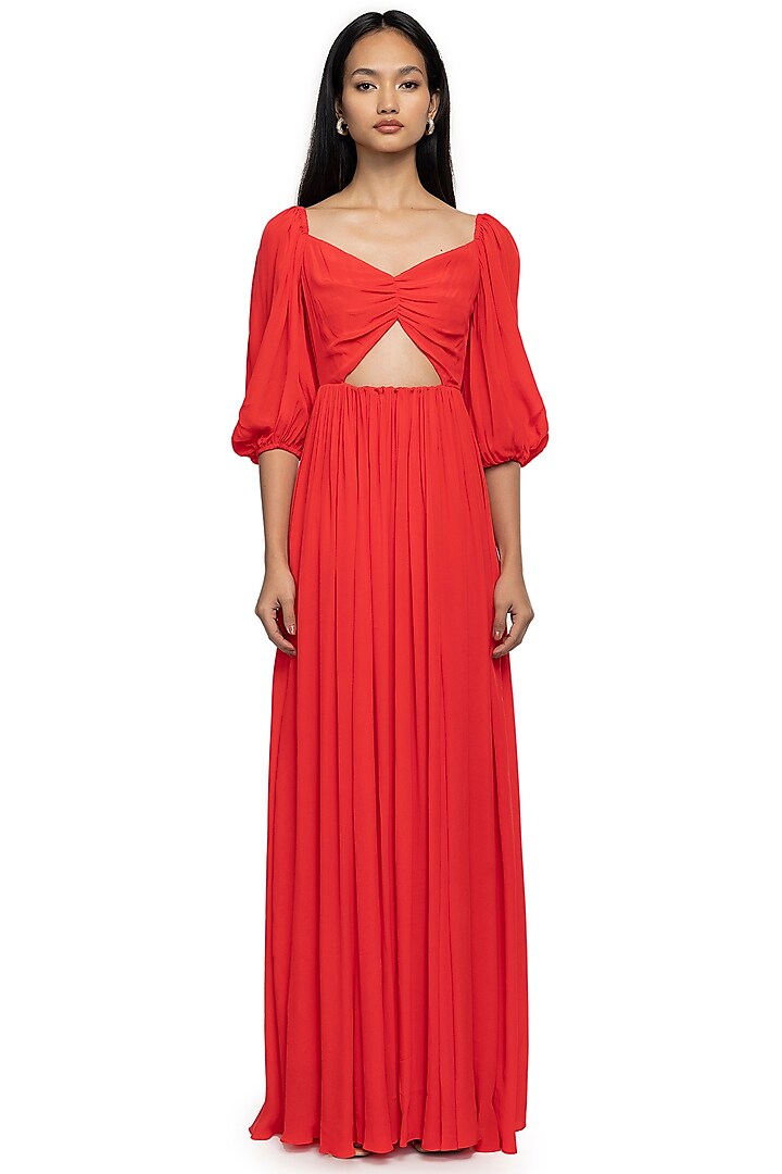 Red Viscose Maxi Dress by Gaya