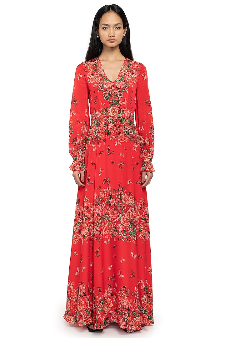 Red Printed Maxi Dress by Gaya