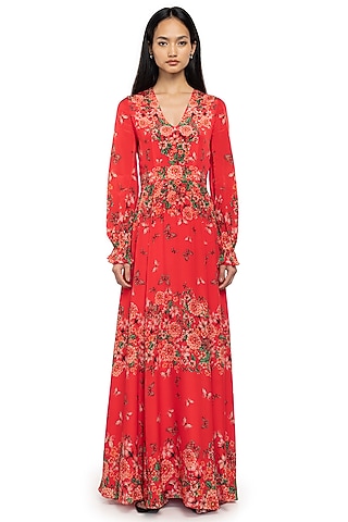 Red Printed Maxi Dress by Gaya