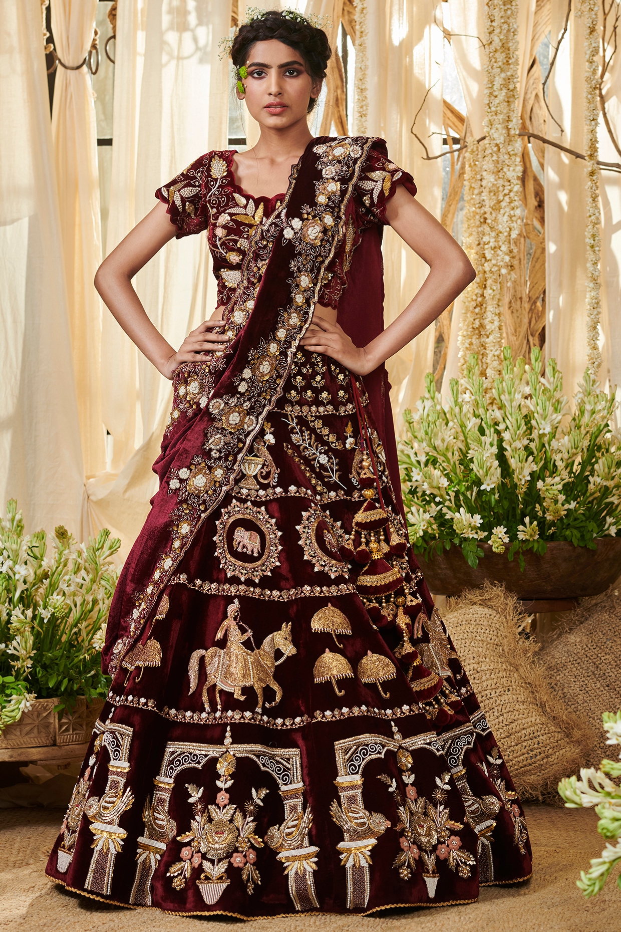 Buy Maroon Velvet Lehenga for Women Online from India's Luxury Designers  2024