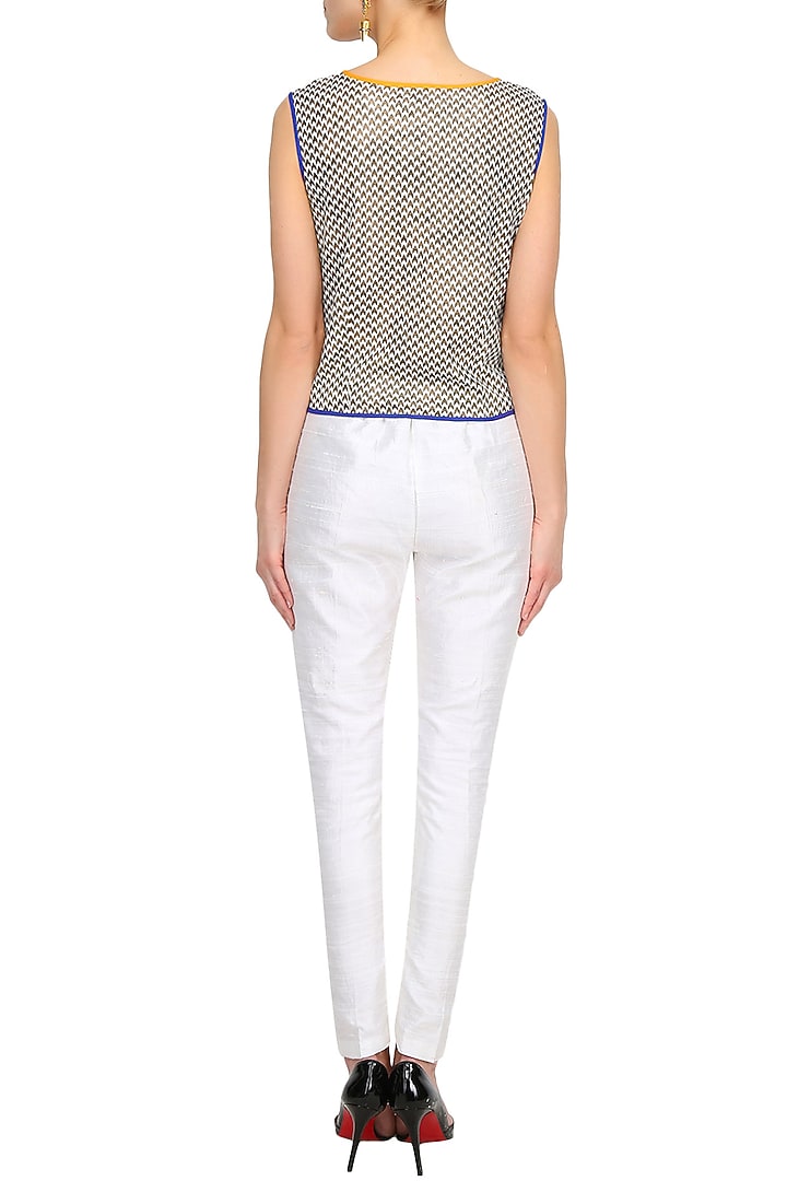 Off white and brown herringbone printed crop top available only at Pernia's Pop Up Shop.