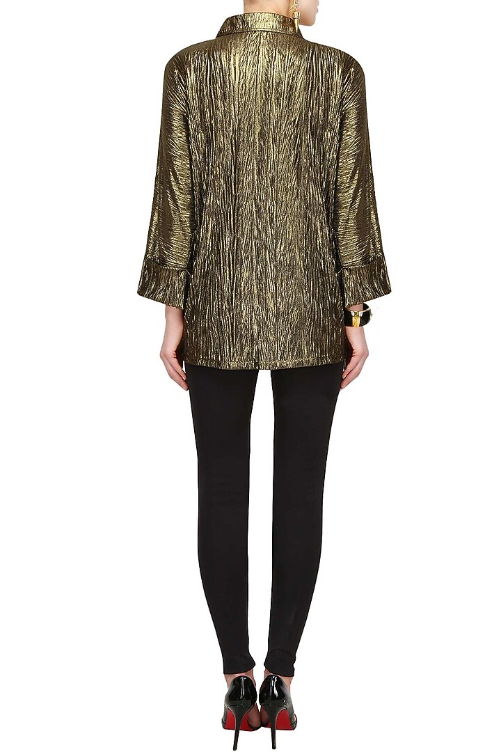 Shimmer bronze crushed button down loose shirt available only at Pernia's Pop Up Shop.