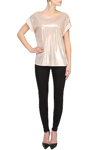 Shimmer Gold Folded Sleeves Loose Top by Gaaya by Gayatri Kilachand