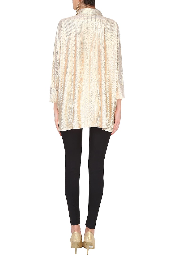 Gold crushed self rose print loose button down shirt available only at Pernia's Pop Up Shop.