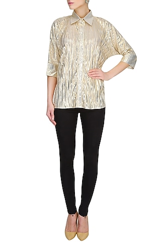 Gold Loose Button Down Shirt by Gaaya by Gayatri Kilachand