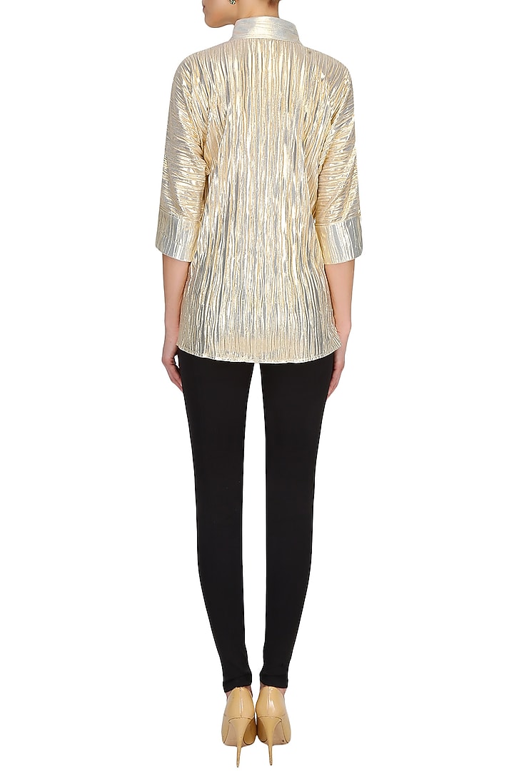 Gold loose button down shirt available only at Pernia's Pop Up Shop.