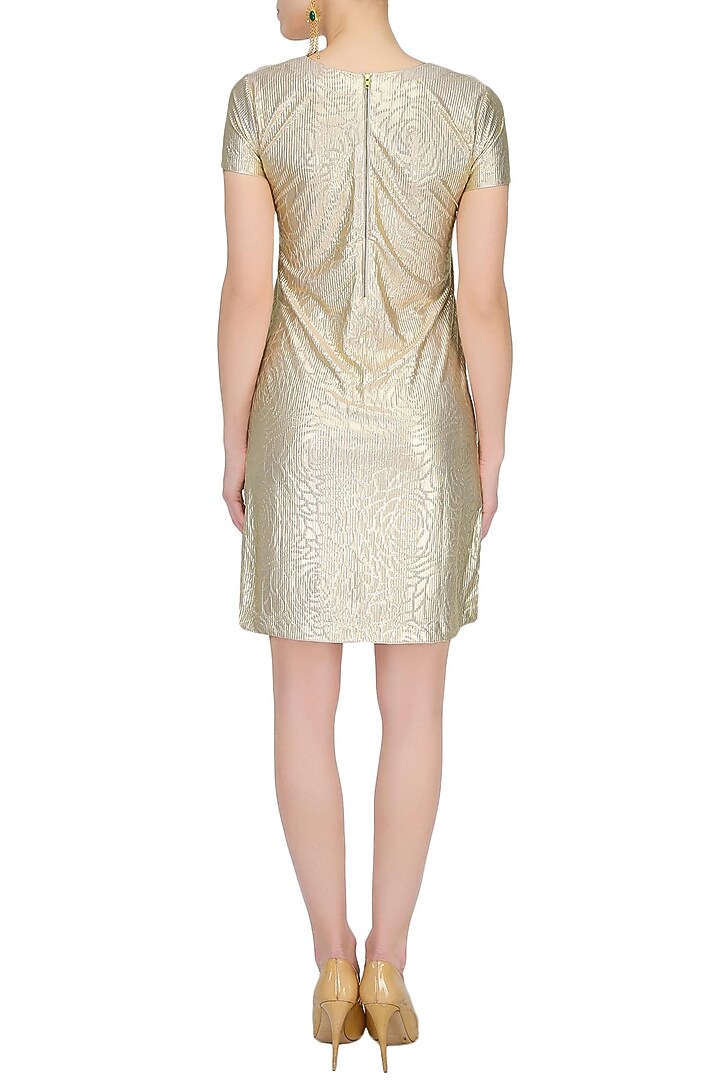 Gold self rose printed shift dress available only at Pernia's Pop Up Shop.